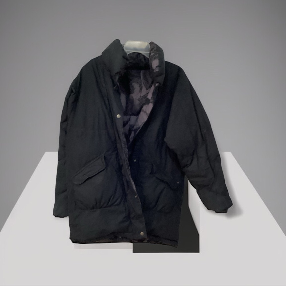 Vtg Goose Down Puffer Jacket Women’s M Reversible Double Snap Button, Black